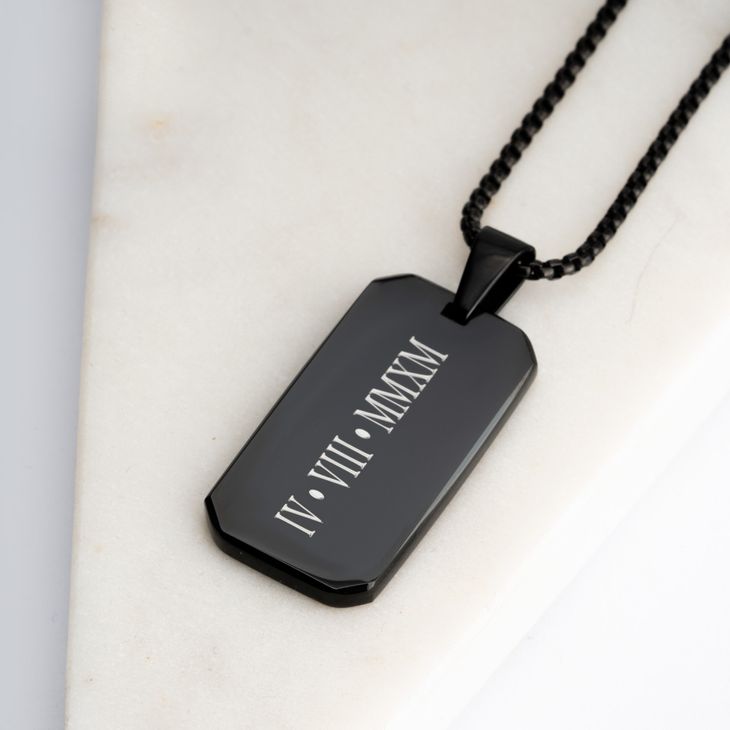 Engraved Black Onyx Necklace for Men