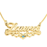 Birthstone Name Necklace with Underline Hearts
