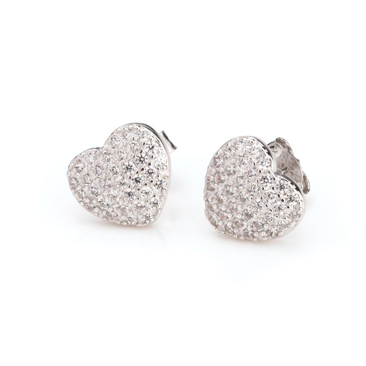 Cubic Zirconia Heart Earring Studs