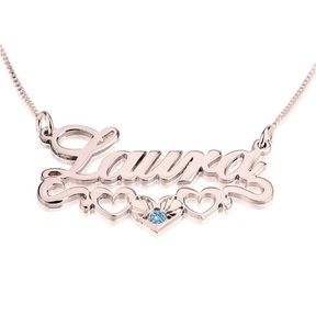 Birthstone Name Necklace with Underline Hearts