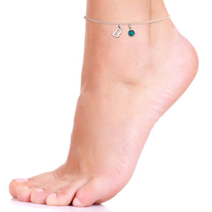 Personalized Initial Anklet with Birthstone